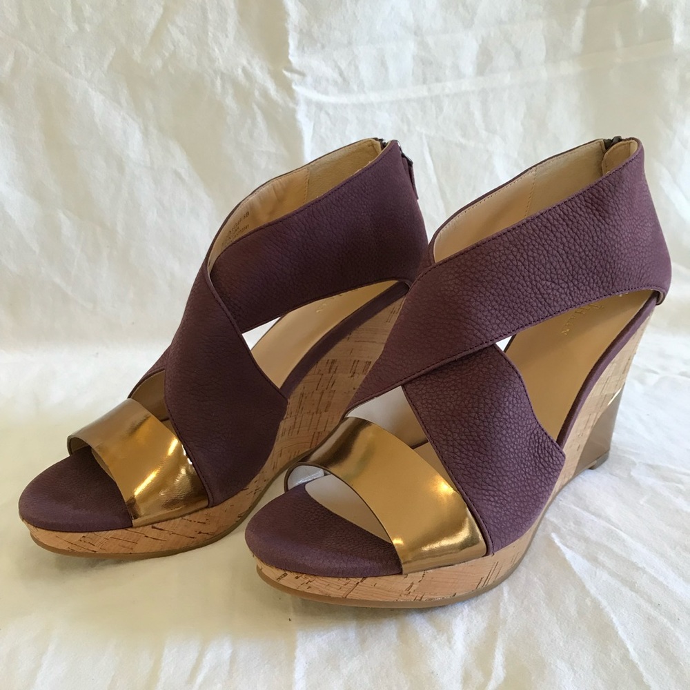 Cole Haan Purple and Gold Wedge Sandals, Size 8 | New in Box